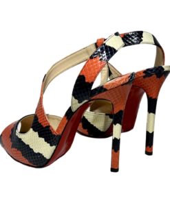 CHRISTIAN LOUBOUTIN Python Sandal in Coral and Black 37.5 6