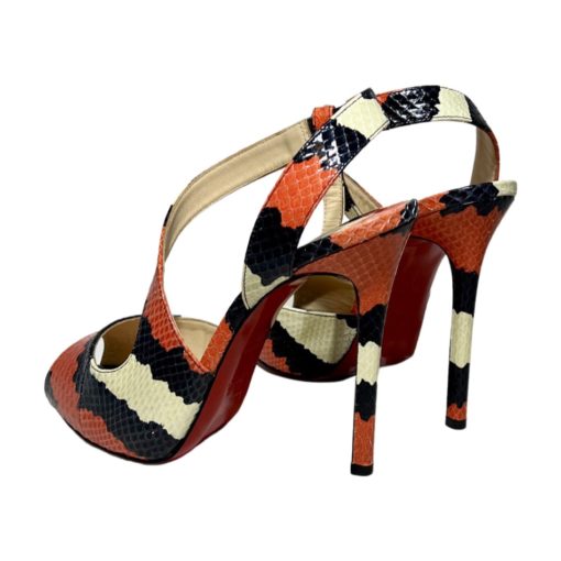 CHRISTIAN LOUBOUTIN Python Sandal in Coral and Black 37.5 2