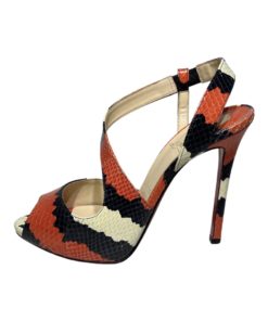 CHRISTIAN LOUBOUTIN Python Sandal in Coral and Black 37.5 7