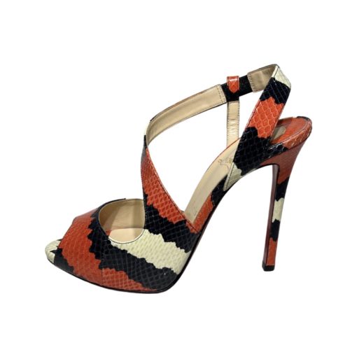CHRISTIAN LOUBOUTIN Python Sandal in Coral and Black 37.5 3