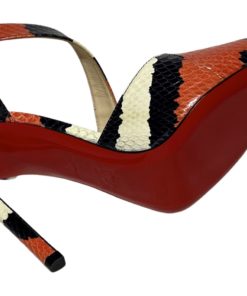 CHRISTIAN LOUBOUTIN Python Sandal in Coral and Black 37.5 9