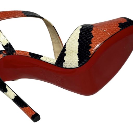CHRISTIAN LOUBOUTIN Python Sandal in Coral and Black 37.5 5