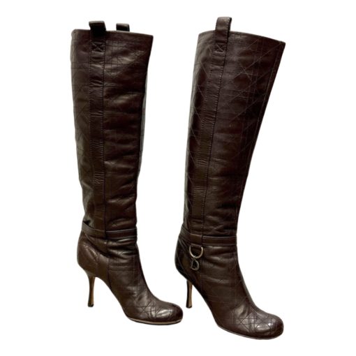 DIOR Cannage Quilted Leather Boots in Brown (38.5) 1