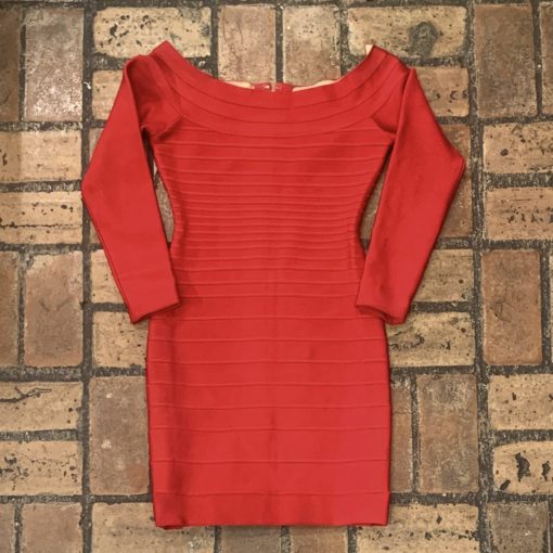 HERVE LEGER LS Bodycon Dress in Red (Medium) 1