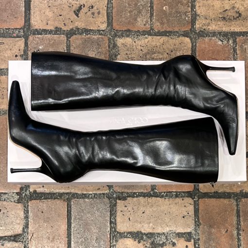 JIMMY CHOO Leather Knee Boots in Black (38) 1