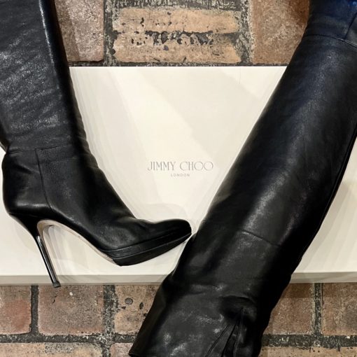 JIMMY CHOO Over The Knee Leather Boots in Black (37.5) 2
