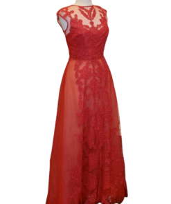 MONIQUE LHUILLIER Lace Tulle Gown in Red (10) 11