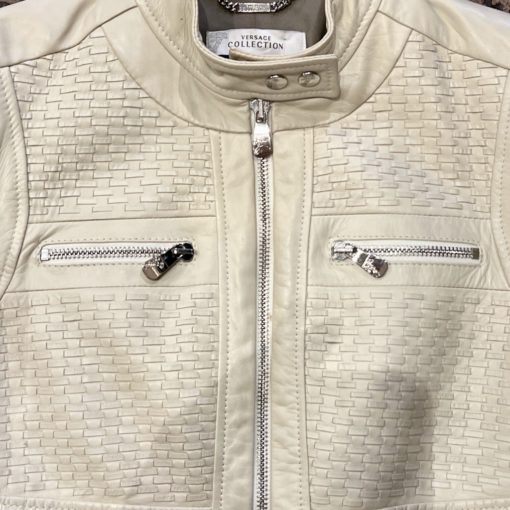 VERSACE Collection Leather Woven Jacket in Vanilla (38) 2