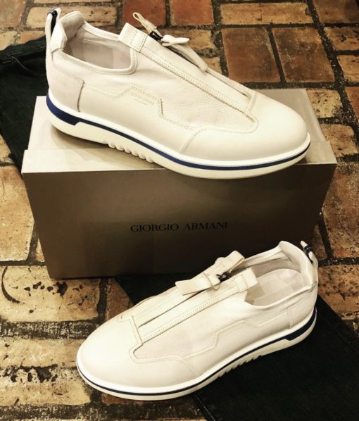 GIORGIO ARMANI Zip Sneakers in White and Blue 1