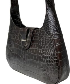 BALLY Croc Embossed Leather Shoulder Bag in Dark Brown 5