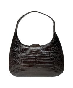 BALLY Croc Embossed Leather Shoulder Bag in Dark Brown 6