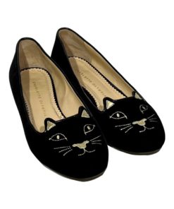 CHARLOTTE OLYMPIA Velvet Cat Flats in Black and Gold (39) 7