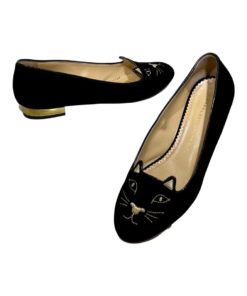 CHARLOTTE OLYMPIA Velvet Cat Flats in Black and Gold (39) 11