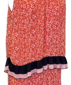 DEREK LAM Floral Tiered Dress in Red and Pink (6) 7