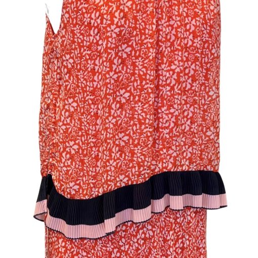 DEREK LAM Floral Tiered Dress in Red and Pink (6) 3