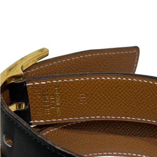 HERMES Quentin Reversible Belt in Black and Saddle (90) 3