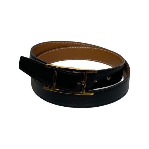 HERMES Quentin Reversible Belt in Black and Saddle (90) 4