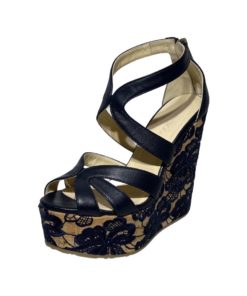 JIMMY CHOO Lace Cork Wedges in Navy (36.5) 8