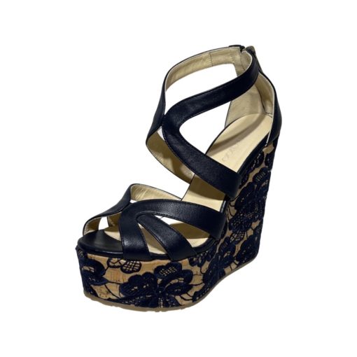 JIMMY CHOO Lace Cork Wedges in Navy (36.5) 2