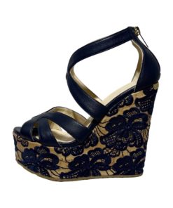 JIMMY CHOO Lace Cork Wedges in Navy (36.5) 9