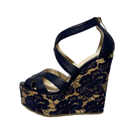 JIMMY CHOO Lace Cork Wedges in Navy (36.5) 3