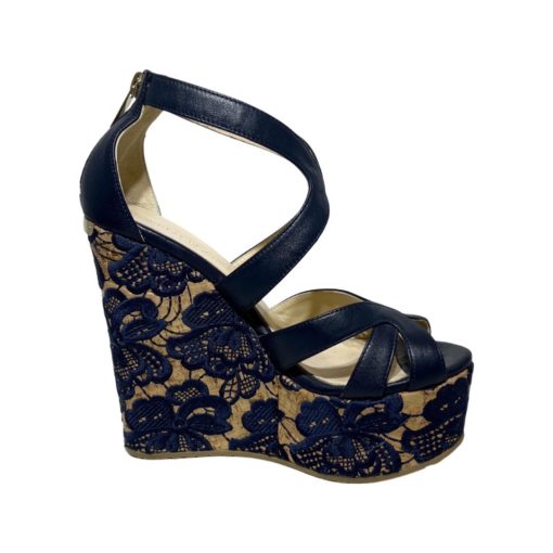 JIMMY CHOO Lace Cork Wedges in Navy (36.5) 4
