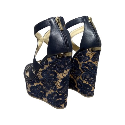JIMMY CHOO Lace Cork Wedges in Navy (36.5) 5