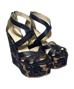 JIMMY CHOO Lace Cork Wedges in Navy (36.5) 13