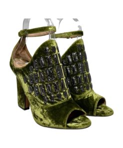 SAMUELE FAILLI Velvet Glove Sandal in Green and Pewter (38.5) 13