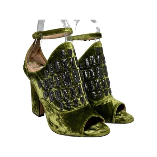 SAMUELE FAILLI Velvet Glove Sandal in Green and Pewter (38.5) 6