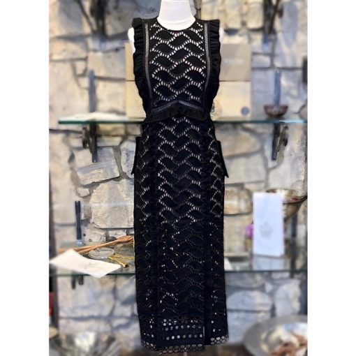 SELF PORTRAIT Button Crochet Dress in Black (6) 1