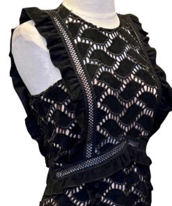SELF PORTRAIT Button Crochet Dress in Black (6) 7