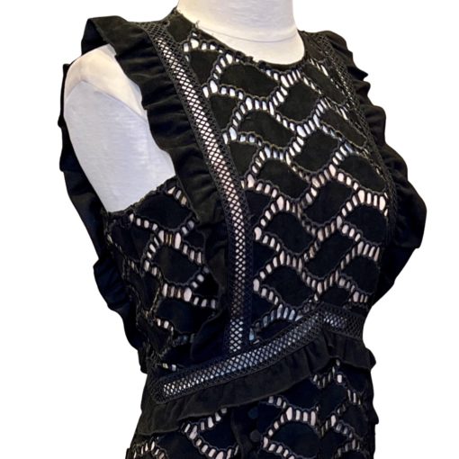 SELF PORTRAIT Button Crochet Dress in Black (6) 2