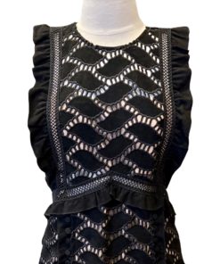 SELF PORTRAIT Button Crochet Dress in Black (6) 9