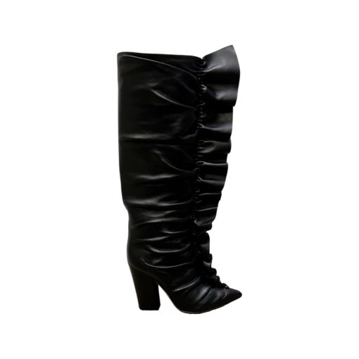 SERGIO ROSSI Ruffle Leather Boots in Black (38) 1