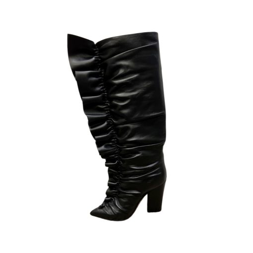 SERGIO ROSSI Ruffle Leather Boots in Black (38) 2