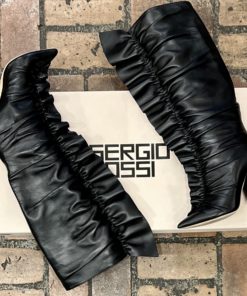 SERGIO ROSSI Ruffle Leather Boots in Black (38) 6