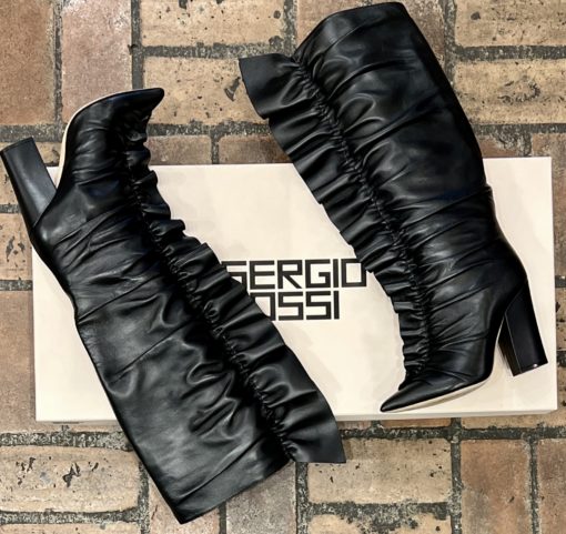 SERGIO ROSSI Ruffle Leather Boots in Black (38) 3
