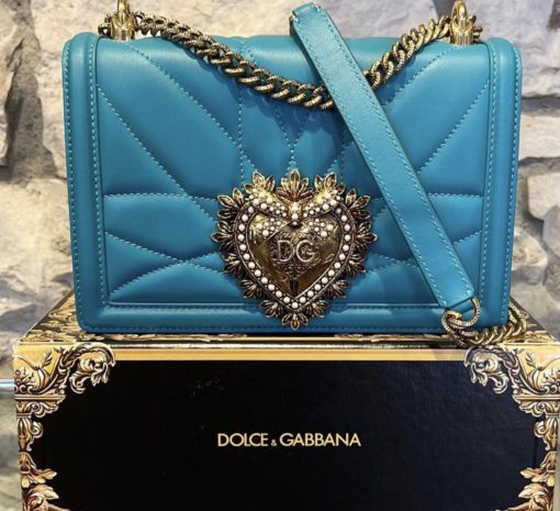 DOLCE & GABBANA Medium Devotion Crossbody Shoulder Bag in Turquoise 6