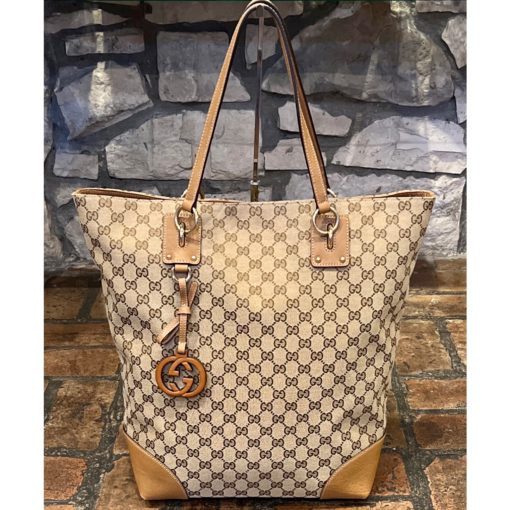 GUCCI Large GG Charm Tote in Monogram Canvas and Brown Leather 1