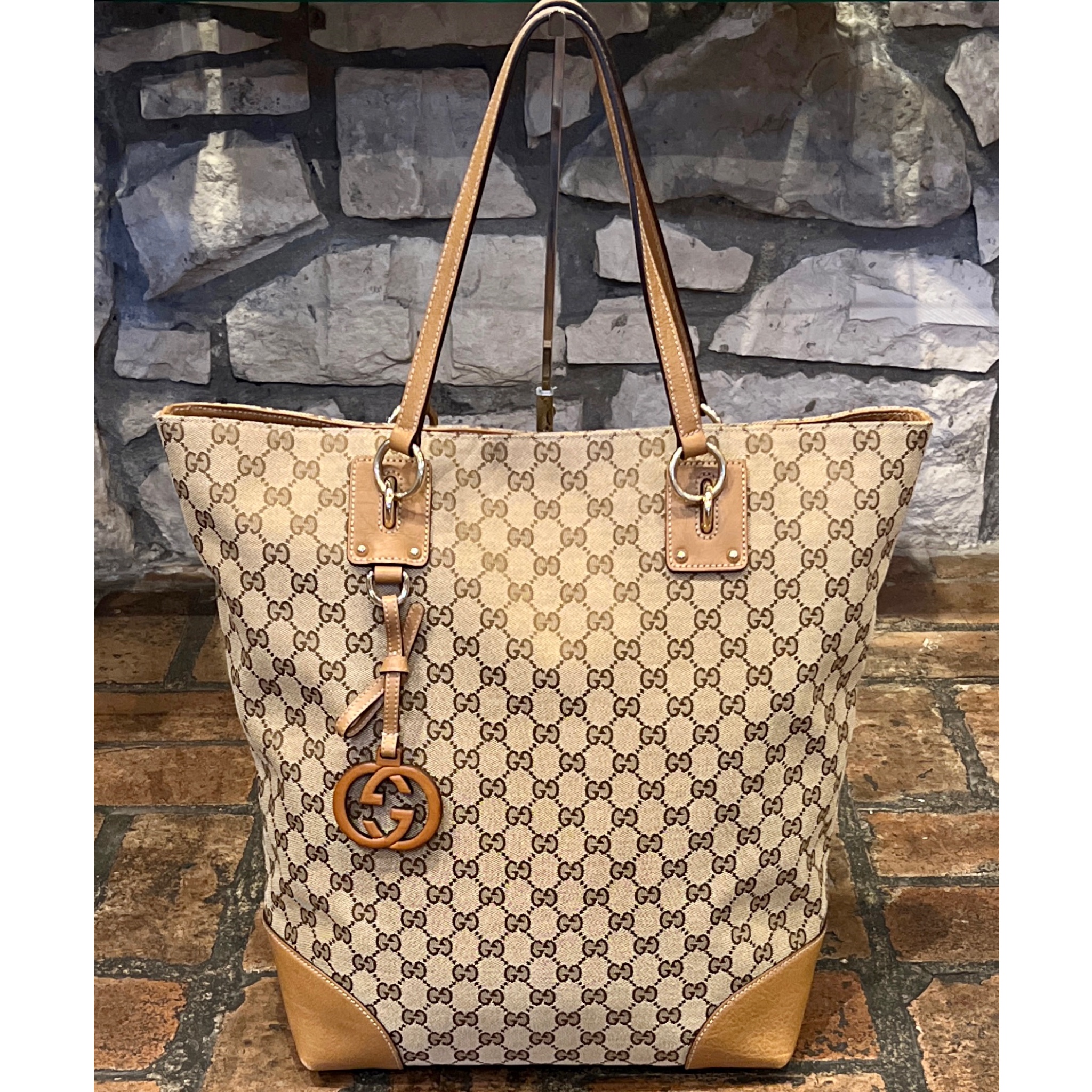 GUCCI Large GG Charm Tote in Monogram Canvas and Brown Leather - More Than  You Can Imagine