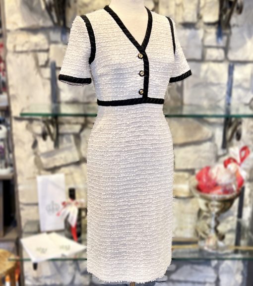 GUCCI Tweed Contrast Trim Midi Dress in Ivory (38) 1