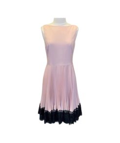 VALENTINO Pleated Lace Hem Dress in Blush and Black (4) 8
