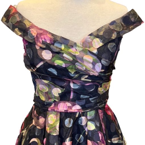 MARCHESA NOTTE Floral Dot Gown in Black Multicolor (8) 3
