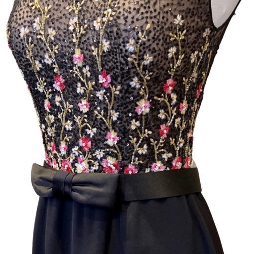 REEM ACRA Sequin Floral Gown in Black (4) 2
