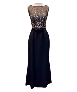 REEM ACRA Sequin Floral Gown in Black (4) 9