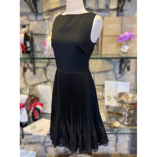 VALENTINO Pleated Lace Hem Dress in Black (4) 1