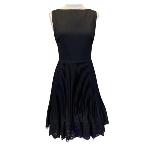 VALENTINO Pleated Lace Hem Dress in Black (4) 3