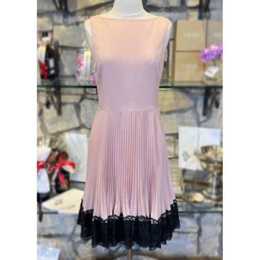 VALENTINO Pleated Lace Hem Dress in Blush and Black (4) 1