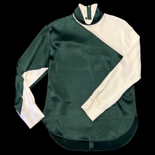 CEDRIC CHARLIER Colorblock Blouse in Green and White (Medium) 1